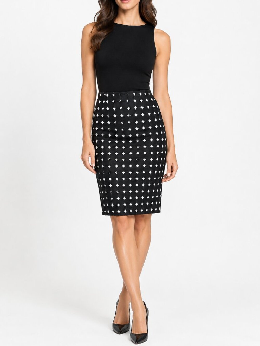 White House Black Market Black & White Circle Geometric Pencil Skirt | Size 6
